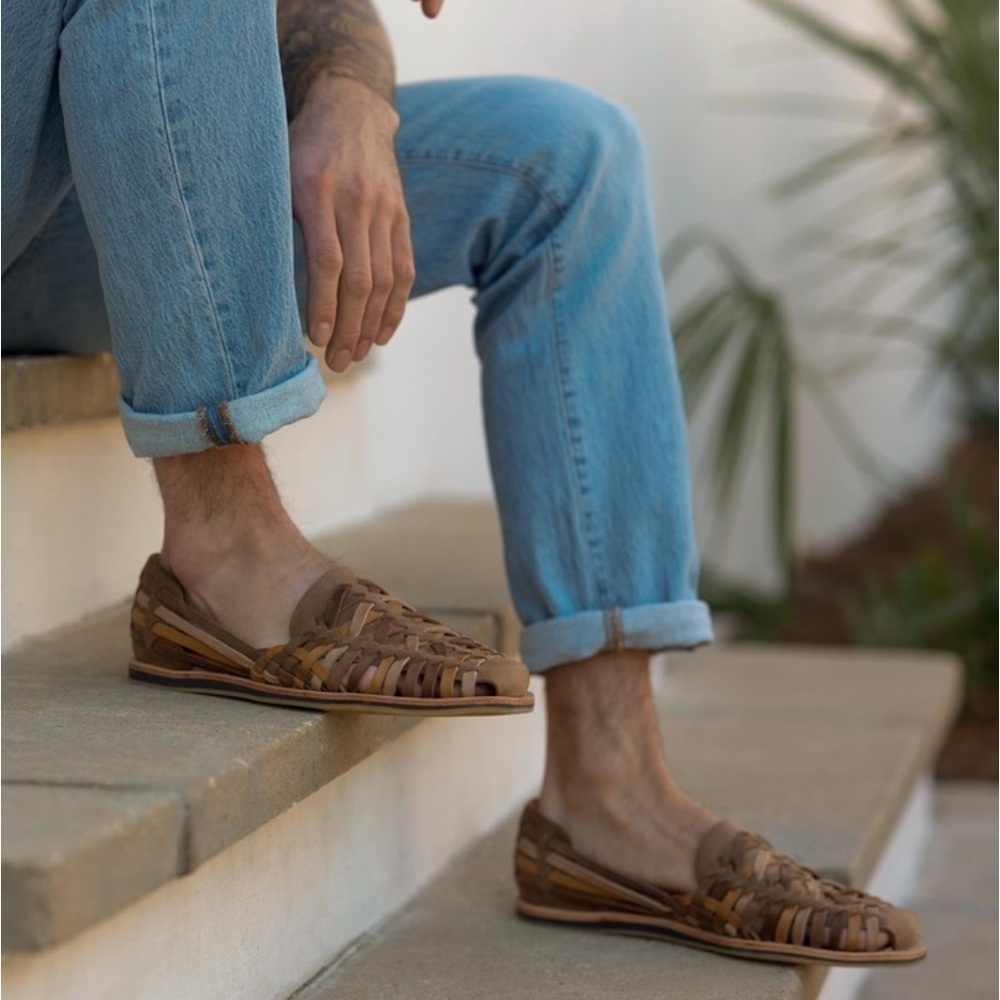 Nisolo Men’s Huarache Tobacco Colorblock Sandals Size 13 - Picture 2 of 8